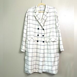 LATTELIER White and Gray Plaid Double Breasted trench coat blazer Lightweight